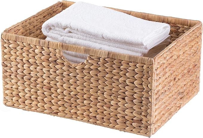 Wickerwise Large Hyacinth Basket - Rustic Handwoven Multipurpose Foldable Storage Organizer Decorative Laundry Totes and Woven Storage Bin for Bedroom, Living Room, Bathroom, Pantry and Closet