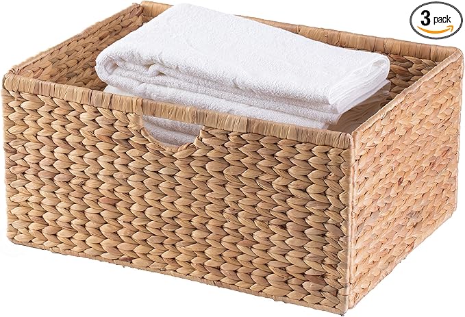 Vintiquewise Foldable Natural Water Hyacinth Storage Bin (Set of 3 Large)