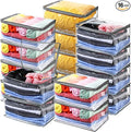 Windyun 16 Pack Clear Storage Bags with Zipper and Handle for Clothes Heavy Duty Plastic Blanket Clothes Moving Bags Cloth Bins for Blanket Comforter Clothing Toys (Grey Edge)