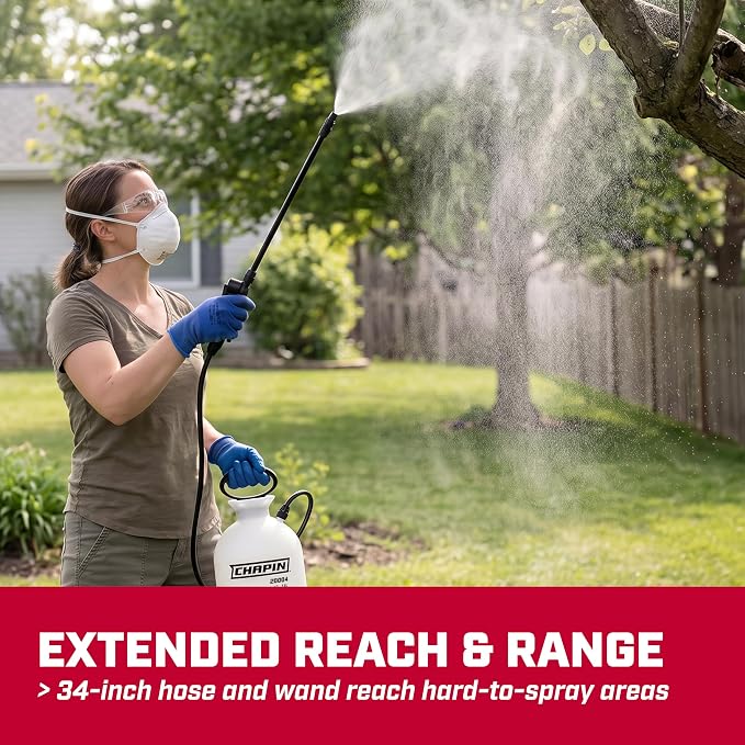 Chapin 1-Gallon Pump Sprayer, Easy Use for Home & Garden | Durable lightweight tank; ideal for weed control, plant care and cleaning with adjustable nozzle, long hose and easy pump