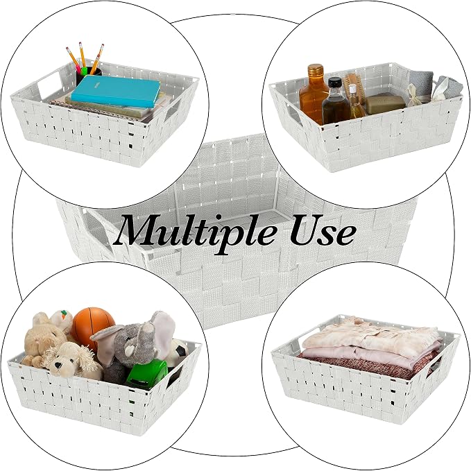 Simplify Large Shelf Woven Strap Tote | Decorative Storage Basket | Built in Handles | Organization | Closet | Bedroom | Bathroom | Nursery | Accessories | Toys | Gifts | 2 Pack | Heather Grey