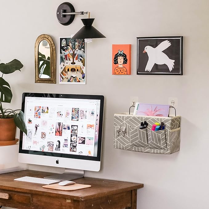 2pcs Large Wall Hanging Storage Bag, Door Closet Linen Fabric Pockets Organizer, Waterproof Multi Functional for Living Room Bedroom Bathroom Kitchen Office RV Camper with Hooks Grey