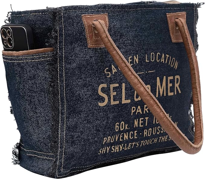 Shy Shy Bags Sel De Mer Canvas & Cowhide Tote Bag - Upcycled Radiant Leather Hand Bag
