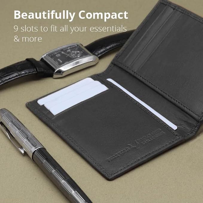 Minifold Men's Slim Leather Wallet with RFID Blocking Contactless Handmade, Minimalist and Slim, in Gift Box for Men