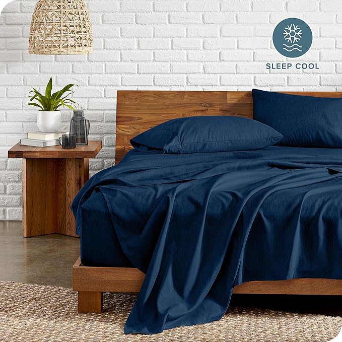 Bare Home California King Sheet Set - 1800 Ultra-Soft Microfiber Cal King Bed Sheets - Double Brushed - Deep Pockets - Easy Fit - 4 Piece Set (California King, Heathered Dark Blue)