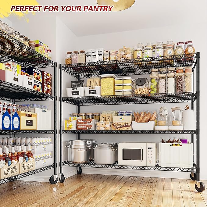 REIBII 55.52''W Storage Shelves 2480LBS Wire Shelving Unit with Wheels Heavy Duty Metal Shelves for Storage Adjustable Garage Storage Rack Pantry Shelf,75.62" H X 55.52''W X 24.02" D,3PCS
