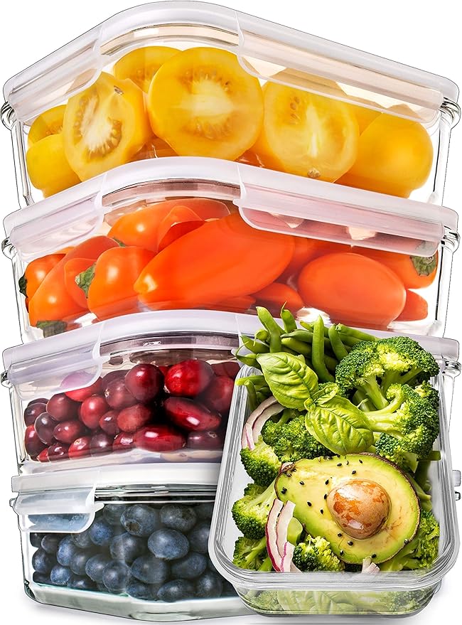 PrepNaturals 5 Pack 30 Oz Glass Meal Prep Containers - Dishwasher Microwave Freezer Oven Safe - Glass Storage Containers with Lids (Multi-Compartment) | Borosilicate Glass Meal Prep Containers - Airtight Leak-Resistant Lids, Microwave, Oven & Freezer S...