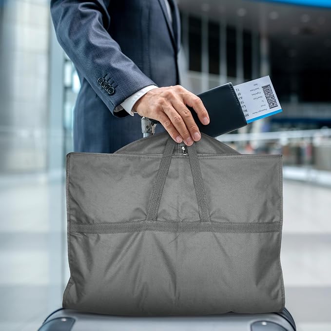 Lazebox 43" Travel Garment Bag with Accessories Zipper Pocket, Heavy Duty Suit Bag for Suits, Tuxedos, Dresses, Coats, Grey, 1 pack
