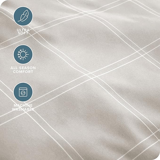 Bare Home Queen Sheet Set - Luxury 1800 Ultra-Soft Microfiber Bed Sheets - Double Brushed - Deep Pockets - Easy Fit - 4 Piece Set - Bed Sheets (Queen, Modern Plaid - Stone/White)