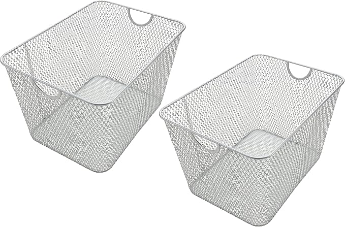 YBM HOME Wire Storage Baskets for Shelves, Cabinets, Pantry, Countertop, Open Mesh Storage Basket for Organizing Food Supplies, 2 Pack 14 x 10