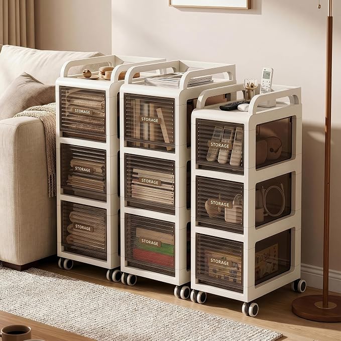 Bathroom Storage with Drawers, 11.8" Wide Wide Slim Storage Cabinet with Wheels for Small Spaces, Narraw Cart for Kitchen Office Bedroom Dinning Room Under Desk, 29.7" Tall