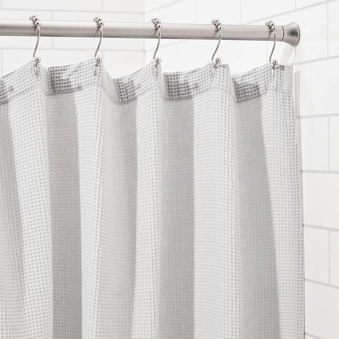 Amazon Basics No Drilling Spring Tension Curtain Rod, Adjustable Length 54-90" Width, Classic Finial, Nickel