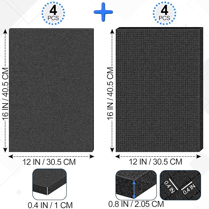MYFAMIREA 8 Pcs Pick and Pluck Foam Sheets 2 Size Polyurethane Apart Foam Inserts Pads with Bottom Use for Camera, Interlocking Case, Tool Box, Storage Drawer(4P 16" x 12" x 0.8", 4P 16" x 12" x 0.4")