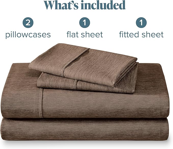 Bare Home Full Sheet Set - Luxury 1800 Ultra-Soft Microfiber Double Brushed - Deep Pockets - Easy Fit - 4 Piece Set - Bedding Sheets & Pillowcases (Full, Heathered Taupe)