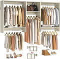 Unikito 36” - 96” Closet Systems, 8FT Walk in Closet Organizer Starter Kit with 5 Hanging Rod and 3 Shelves, Heavy Duty Reversible Wood Clothing Rack, Cut Be Cut to Fit, Max Load 1200 LBS, White Oak