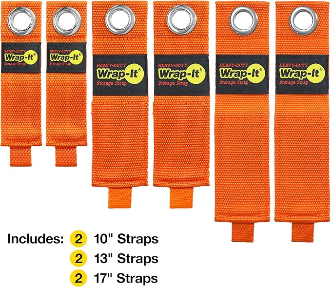 Heavy-Duty Wrap-It Storage Straps (Assorted 6-Pack), Blaze Orange - Garage Organizer and Extension Cord Hanger and Electric Cord Organizers for Garage Gadgets