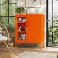 Lockable Metal Storage Cabinet Locker Adjustable Shelves, Modern Cabinets Versatile Storage Lockers Easy Assembly Durable Metal Sideboard Furniture for Living Room Home Office Orange