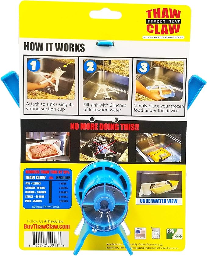 Thaw Claw Meat Defroster, a Kitchen Essential Tool for Quick and Easy Defrosting of Chicken, Beef, Pork and Fish, Kitchen Gadgets Accessories, Easy Storage, Fits All Sinks, Thaws in Minutes