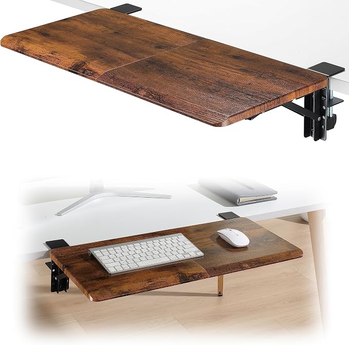 ETHU Ergonomics Desk Extender Tray, 25.6"x11.4" Large Size Foldable Keyboard Extender Tray Clamp On, Armrest Support for Home and Office (Wood)