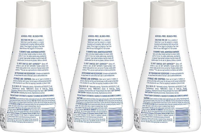 Clorox Disinfecting Mist, Lemongrass Mandarin, Household Essentials, 3 Refills, 16 Fl Oz Each
