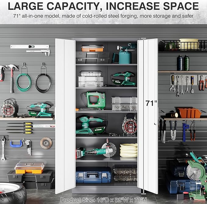 SISESOL 6 Tier Storage Cabinet with Doors and Shelves,71" Tall Metal Storage Cabinet with Lock Door Adjustable Shelf, Steel Lockers for Office, Home,School,Kitchen,Garage Tool Utility Cabinet