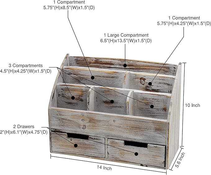 Executive Office Solutions Vintage Rustic Wooden Office Desk Organizer & Mail Rack For Desktop, Tabletop, or Counter - Distressed Torched Wood-Store Supplies, Desk Accessories, Mail – Barnwood (WO3)