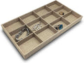 The Display Guys - Stackable Jewelry Organizer and Display Tray - for Drawers, Dressers, Store, Businesses (12 Compartments, Beige Burlap)