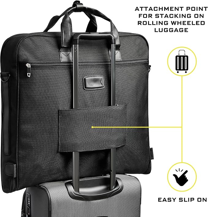 ZEGUR Premium Suit Garment Bag Carry On - Hangs 4 Suits - Travel & Business with Shoulder Strap and Laptop Compartment