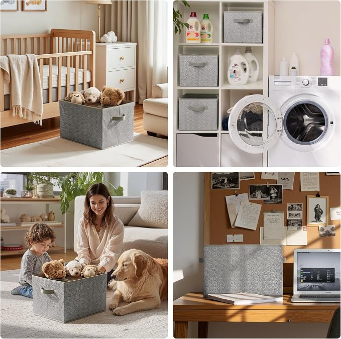 GRANNY SAYS Closet Storage Bins, Storage Baskets for Organizing, Fabric Storage Bins with Handles, Clothing Storage Containers for Organization Wardrobe, Gray, Large, 3-Pack