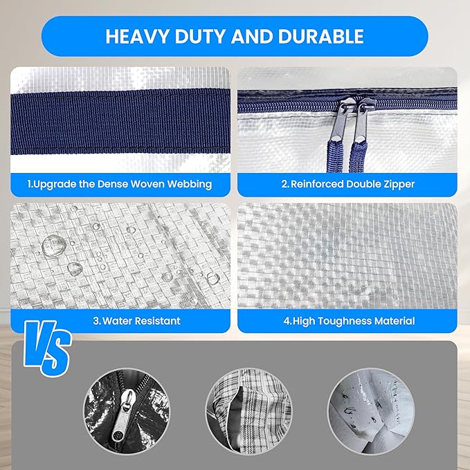 Simple Deluxe 6 Pack Extra Large Moving Bags with Backpack Straps, Strong Handles/Zippers, Heavy Duty Storage Tote for Moving Travel Camping Space Saving, White