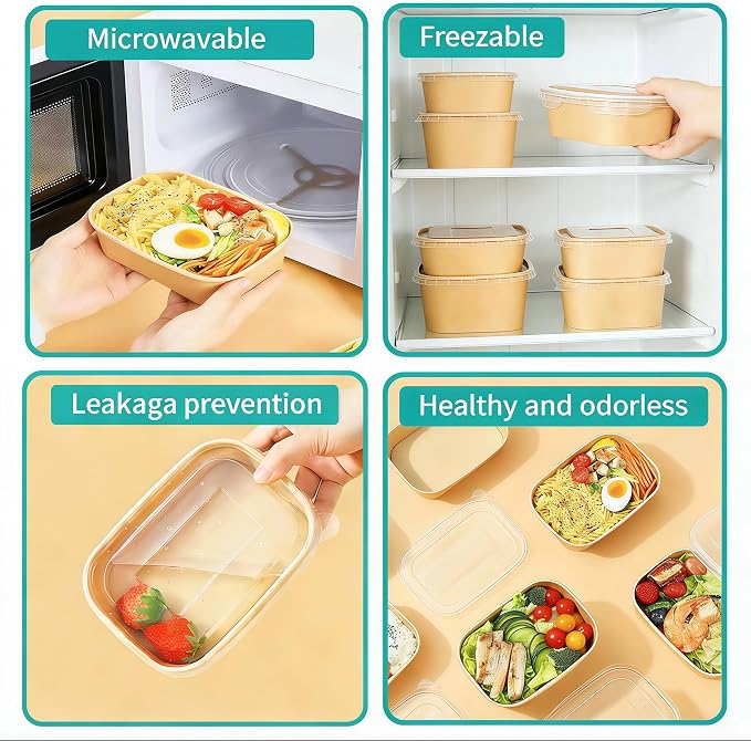 55Pcs 30oz Disposable Meal Prep Containers with Lids and Sporks | Disposable Food Containers, Leak-Proof, Microwave & Freezer Safe, Meal Prep Bowls Ideal for Takeout, Lunch Containers, Soup