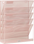Mind Reader 5-Pocket Vertical File Storage, Desktop Organizer, Wall Mount, Office, Metal Mesh, Pink
