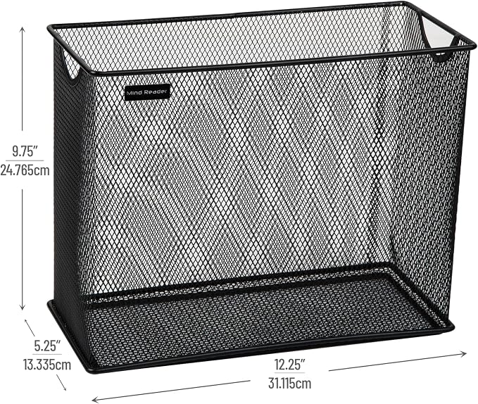 Mind Reader Vertical File Storage, Desktop Organizer, Hanging Files, Office, Metal Mesh, 12.25" L x 5.5" W x 10" H, Black (Pack of 6)