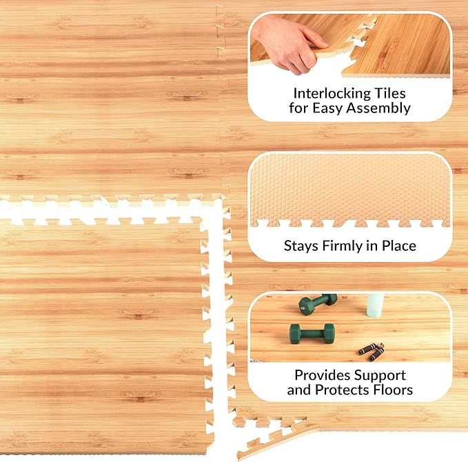 EVA Foam Floor Tiles 24-Pack - 96SQFT Puzzle Mats for Floor - Interlocking Foam Tiles for Family Room or Gym Flooring by Stalwart (Light Woodgrain)