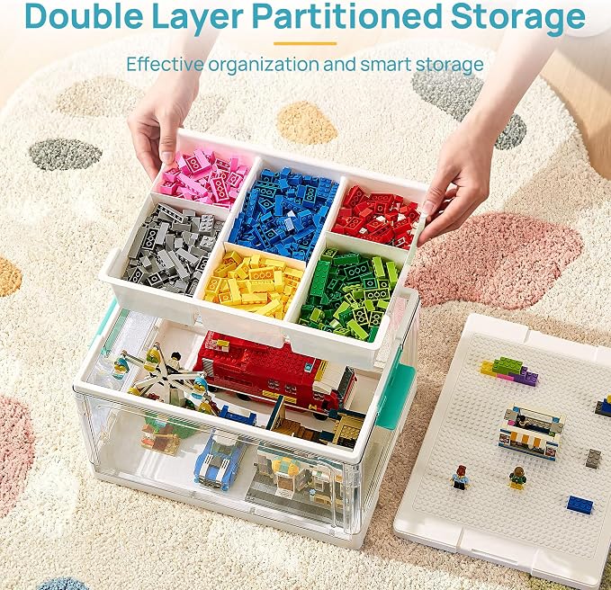 Vtopmart 24 QT Plastic Storage Box with Building Baseplate Lid and Removable Tray,Craft Organizer and Storage for Art Supplies, Beads and Sewing,2 Pack