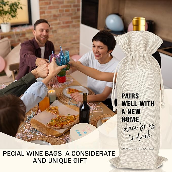 New Apartment Housewarming Gifts Pairs Well with a New Apartment Wine Gifts Bag First New Home Gift Housewarming Party Decorations House Warming Gift for Women Men Couple Reusable Wine Wrap Bag (A31)