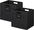 UBBCARE 2 Pack Wicker Basket, 13×13 Storage Cubes with Label, Foldable Cube Storage Bin with Handle, Square Storage Basket for Shelves, Woven Paper Rope Basket for Organizing, Black