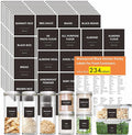 Hebayy 234 Minimalist Kitchen Food Labels, 216 Preprinted Flour Pasta Peas Condiment Oil Stickers, 18 Blank Ones, Waterproof Oil&Tear Resistant, No Residue for Pantry Food Containers Jars.