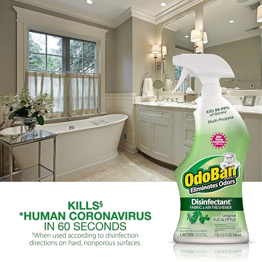 OdoBan Ready-to-Use Disinfectant and Odor Eliminator, Set of 2 Spray Bottles, 32 Ounces Each, Original Eucalyptus Scent