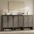 SICOTAS 96.8" Wide Tall Rattan Shoe Storage Cabinet for Entryway with Doors | Rattan Shoe Cabinets with Doors, Space Saving Free Standing Tall Shoe Cabinet Storage Organizer for Entryways, Hallway, Home