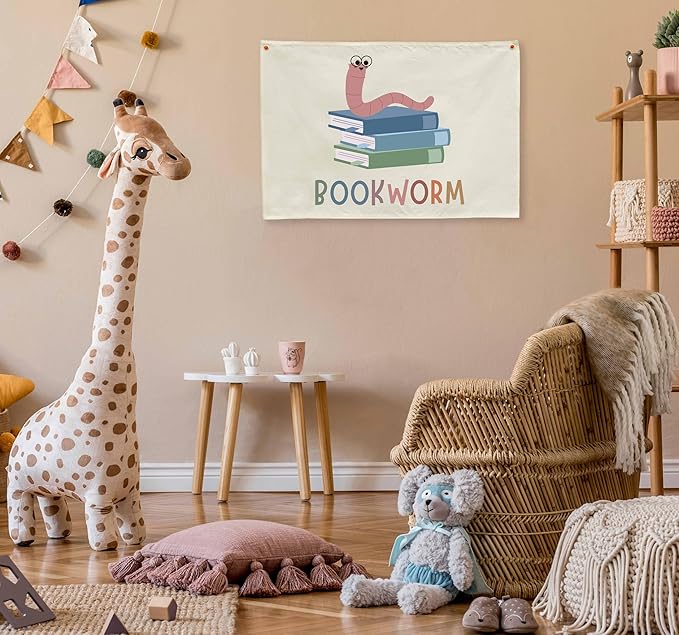 Classroom Wall Flag Decor-Teacher Gift-Inspirational Back to School Wall Banner Decor-Bookworm-Hanging Rectangular Canvas Banner for Classroom Teacher Office Reading Corner-28.5x20 Inches
