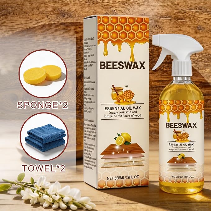 Beeswax Wood Polish Spray, 355ML Beeswaxs Floor Spray Furniture Polish and Cleaner, Beeswax Essential Oil Wax, for Living Rooms,Kitchens,Wood Furniture Floors