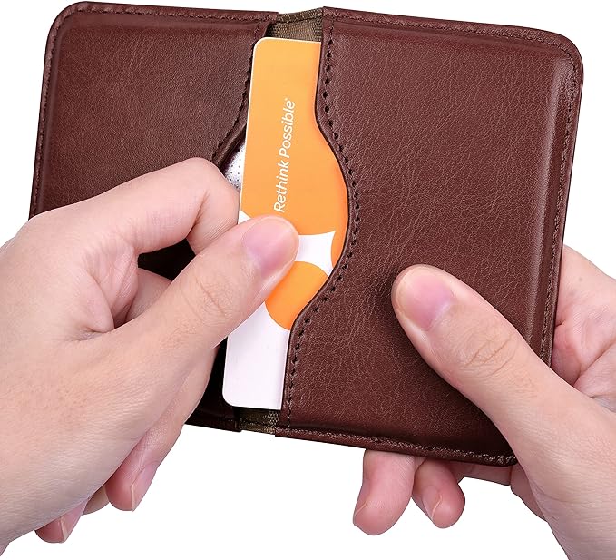 Wisdompro Business Card Holder, 2-Sided Folio Name Card Case | PU Leather Credit Card Holder Wallet with Magnetic Shut, Ultra Slim and Thin, for Business Cards & ID Cards, Men and Women