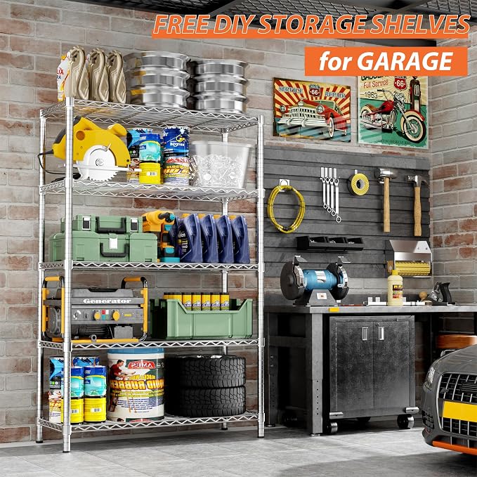 ROOMTEC 5-Tier Wire Shelving Unit,36" W*14" D*72" H, Max Load 1750LBS | Adjustable Storage Shelves, Small Garage Shelving, Metal Shelf Rack for Kitchen, Laundry, Pantry, Warehouse, Basement