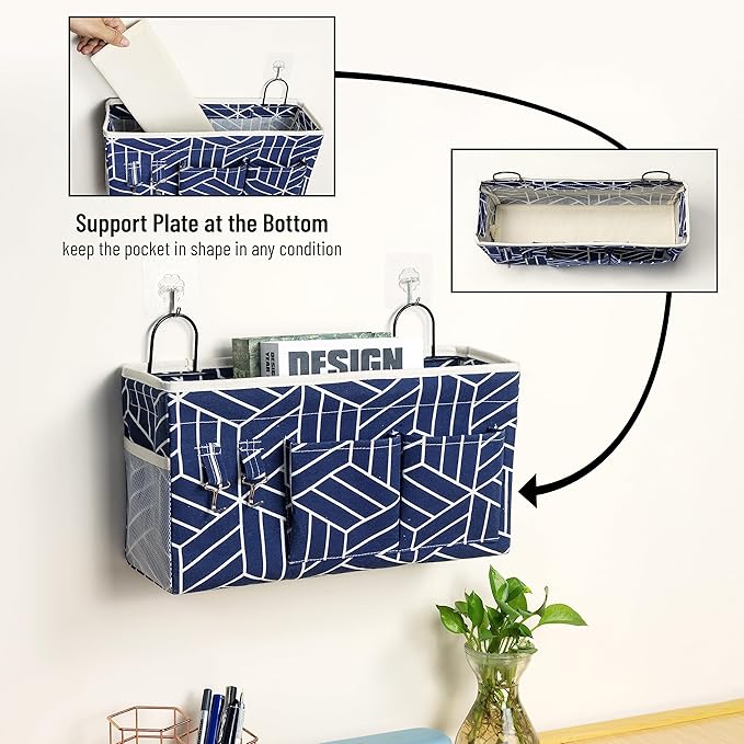 2pcs Large Wall Hanging Storage Bag, Door Closet Linen Fabric Pockets Organizer, Waterproof Multi Functional for Living Room Bedroom Bathroom Kitchen Office RV Camper with Hooks Navy