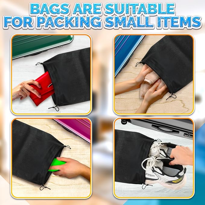 Shoe Bags for Travel, 10 Pack, 11.8"x15.75", Drawstring, Solid (Black) | Travel Shoe Backpack Set; Waterproof, Lightweight Fabric; for Luggage, Clothes, Gym, and Closet Organizing