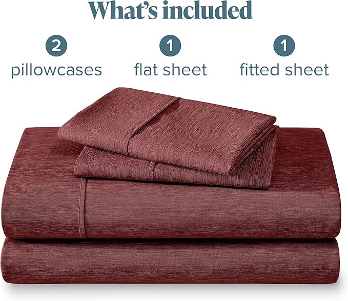 Bare Home Queen Sheet Set - Luxury 1800 Ultra-Soft Microfiber Double Brushed - Deep Pockets - Easy Fit - 4 Piece Set - Bedding Sheets & Pillowcases (Queen, Heathered Rose)