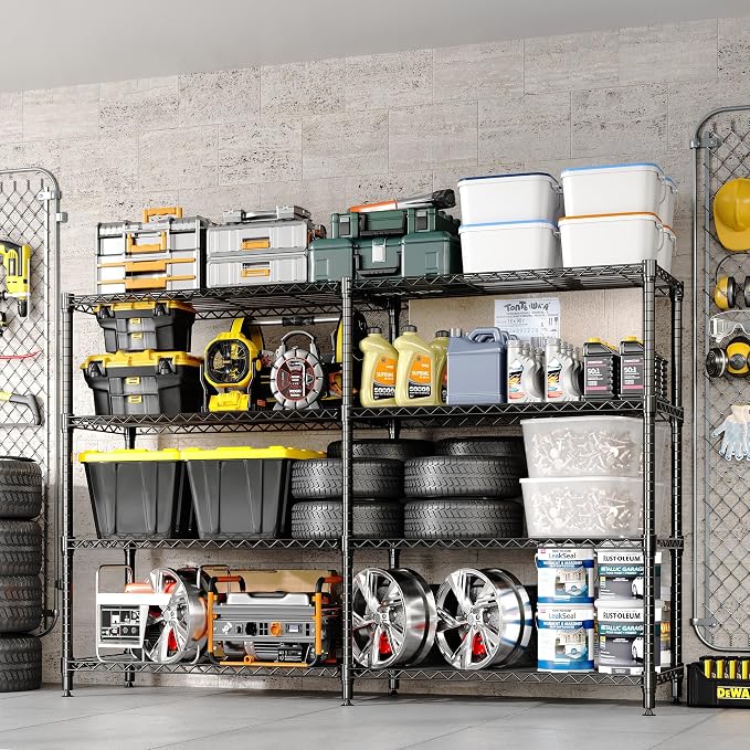4-Tier Metal Shelving Unit, Heavy Duty Storage Shelves Adjustable Garage Shelf, Easy Assembly, for Basement, Kitchen & Pantry Room Organization, 13.8" D x 60" W x 59.5" H