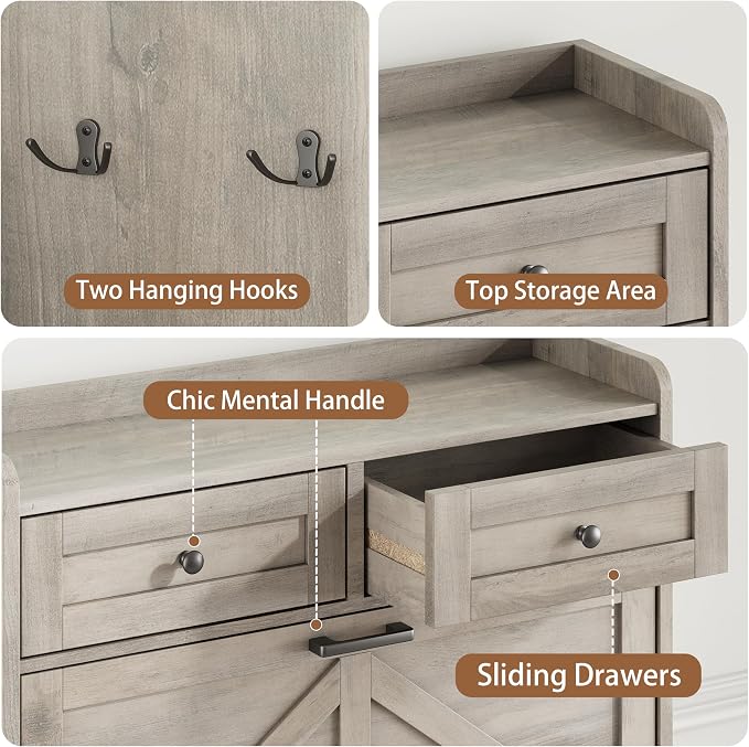 Shoe Cabinet with 3 Flip Drawers & 2 Top Drawers, 57" Tall Freestanding Narrow Wooden Shoe Storage Organizer for Entryway, Hidden Slim Shoe Rack for Front Door Entrance, Hallway, Living Room, Grey
