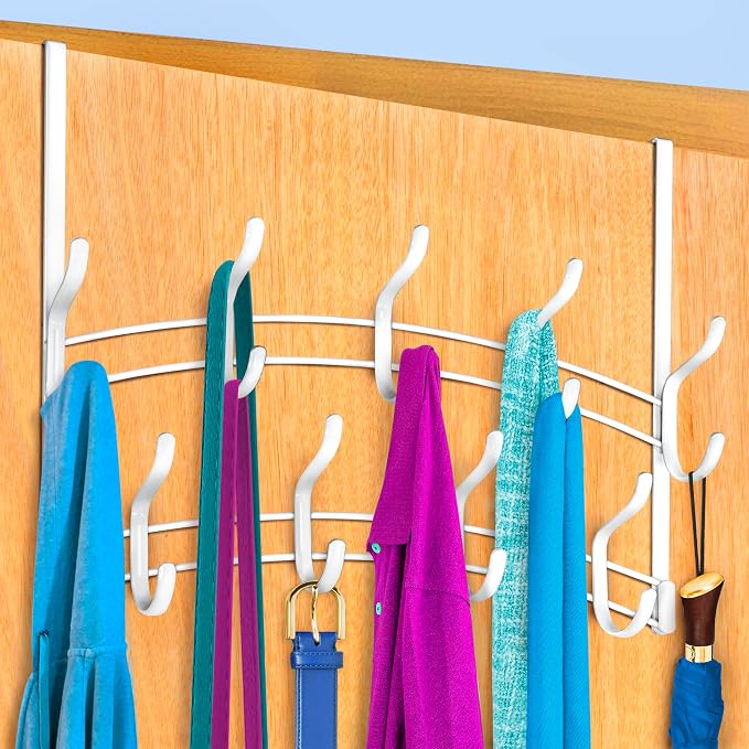 LYNK Professional® Home™ Over the Door Hooks - 18 Hook – Over the Door Coat Rack - Over the Door Hanger - Hanging Towels or Clothes - Bathroom, Bedroom, Laundry Room - Lifetime Ltd. Warranty, White